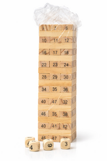 Numbered Wooden Tower Stacking Game with Dice (45 Blocks)