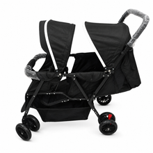 Twin Baby Stroller with Dual Canopies & Storage Basket – Black