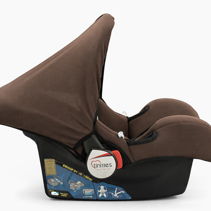 Tinnies Baby Car Seat Carrier with Canopy – Newborn Infant Carry Cot (Brown/Beige)