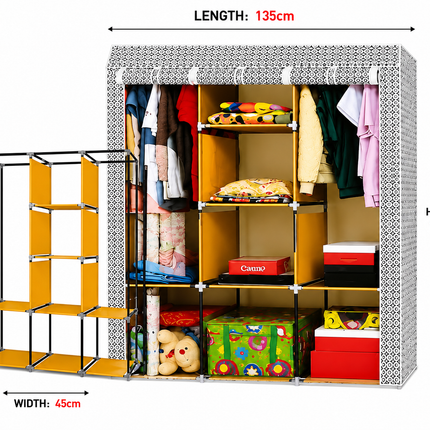 Portable Modular Fabric Wardrobe Closet – Multi-Compartment Clothes Organizer with Hanging Space & Storage Shelves