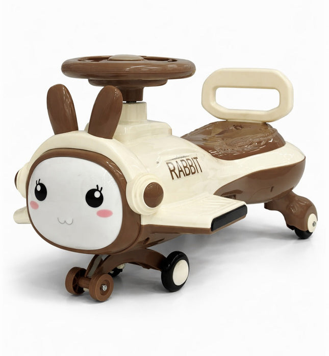 Kids Rabbit Twist Ride-On Car – Swing Scooter with Steering Wheel & Smooth Wheels (Brown/White)
