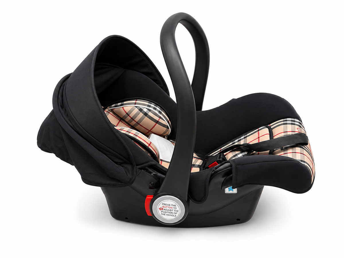 Tinnies Luxury 3-in-1 Baby Infant Car Seat, Carry Cot & Rocker T008 – Black with Beige