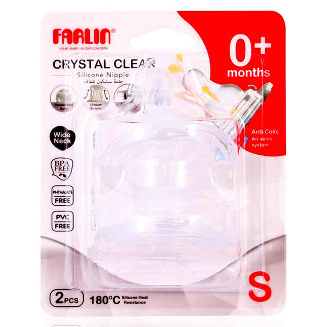 Farlin Crystal Clear Anti-Colic Wide Neck Silicone Nipple Set, 0m+, 2-Pack