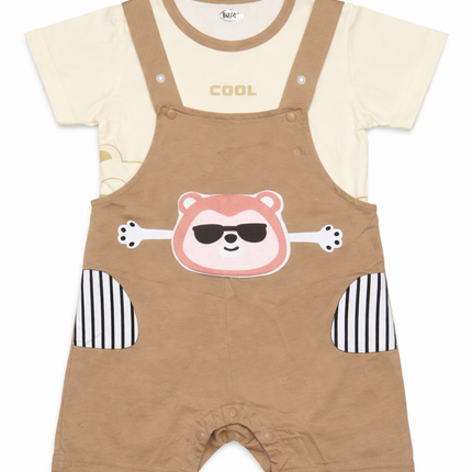 Cute Baby Bear Dungaree Set with T-Shirt – Soft Cotton Summer Outfit (2-Piece)