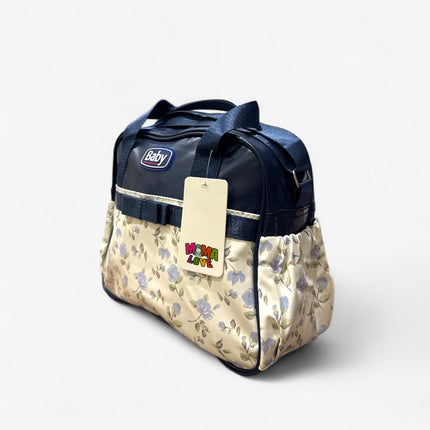 Baby Diaper Bag with Flower Detailing (Navy Blue)