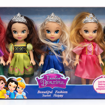Beautiful Fashion Princess Doll Set (5 Dolls) with Crowns – Party & Roleplay Set (3+ Years)