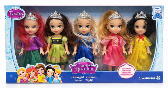 Beautiful Fashion Princess Doll Set (5 Dolls) with Crowns – Party & Roleplay Set (3+ Years)