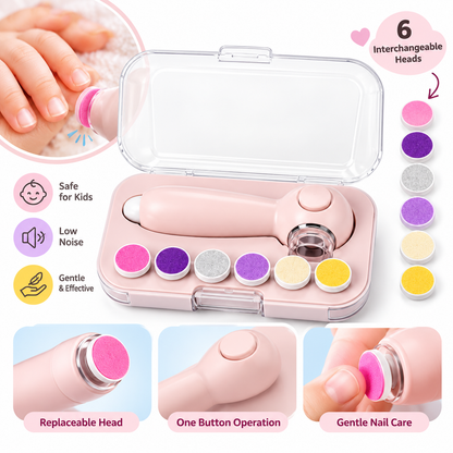 Portable Electric Baby Nail Trimmer Set with 6 Grinding Heads