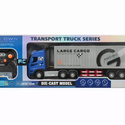RC Transport Truck Series Container Trailer – 1:24 Die-Cast Model with Lights & Music (2.4GHz)