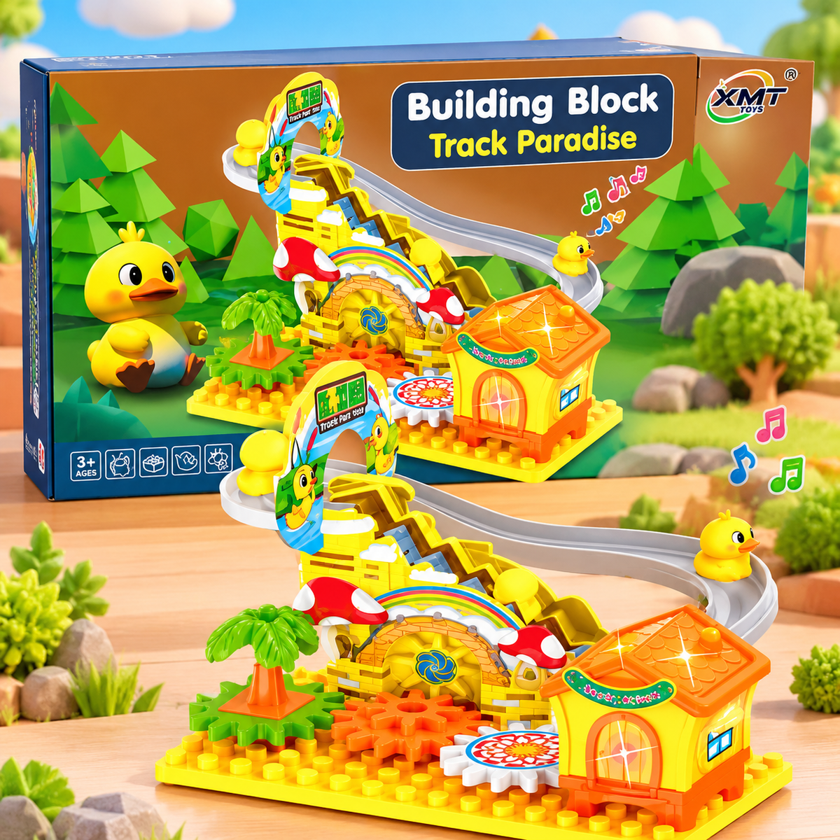Duck Slide Building Block Track Set – Fun Musical Adventure