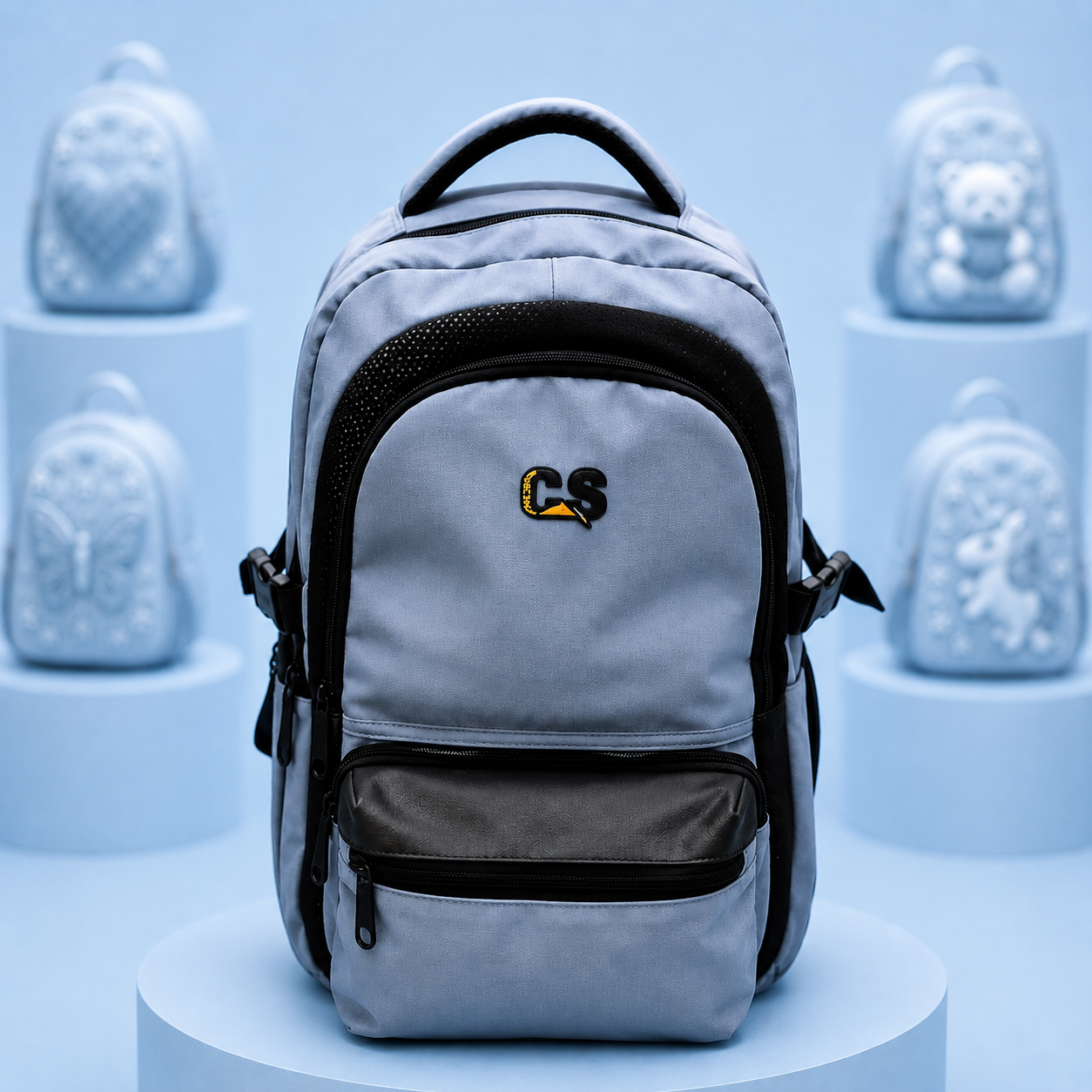 CS Blue & Black School Backpack – 18" × 13"