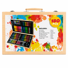 180-Piece Deluxe Wooden Art Set – Complete Drawing & Coloring Kit with Crayons, Watercolor Pens, Oil Pastels & Accessories
