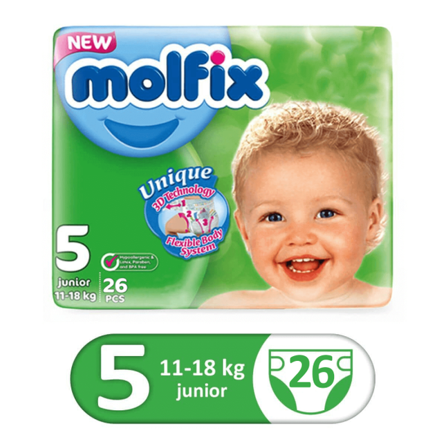 Molfix Diaper,Size 5,Junior, 11-18Kg, 26 Pcs, Twin Pack