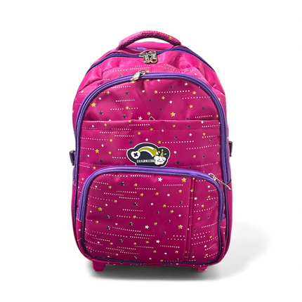 Pink Starry Trolley School Bag – Rolling Backpack for Girls