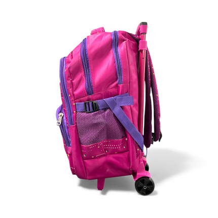 Pink Starry Trolley School Bag – Rolling Backpack for Girls