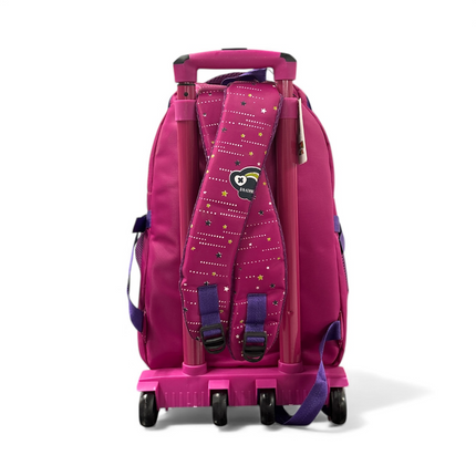 Pink Starry Trolley School Bag – Rolling Backpack for Girls