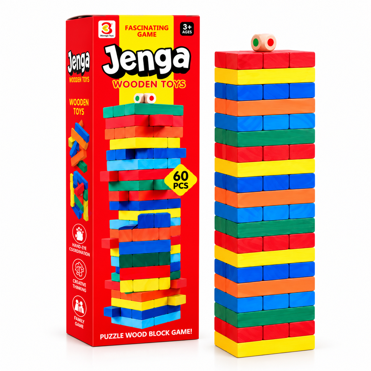 IMPORTED | 60 - Piece Wooden Jenga Tower Game