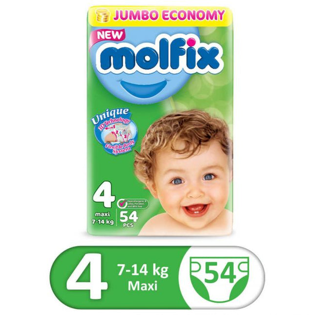 Molfix Diaper, Size 4, Maxi, 7-14Kg, 54Pcs, Jumbo Pack