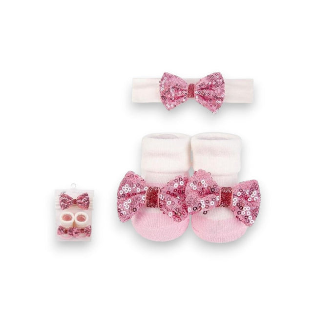 BEBE FAVOUR BABY SOCKS WITH HEADBAND 2PC PINK SHINE