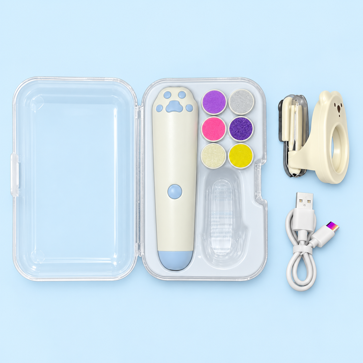 Electric Baby Nail Care Kit with 6 Filing Heads, Bear Nail Clipper & Storage Case