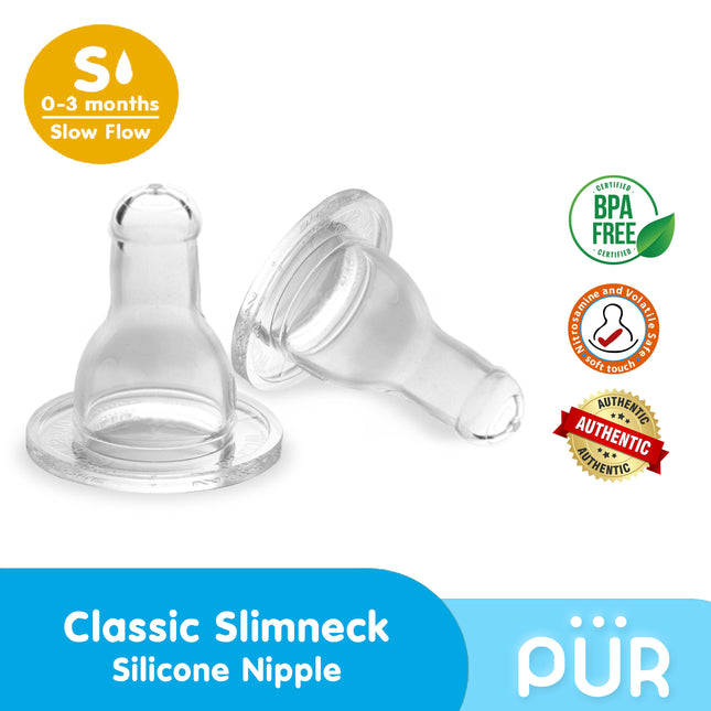 Pur Silicone Classic Nipple  - 2 Pcs - Slow Flow - 0 - 3 Months