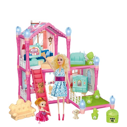 House Model’s Dollhouse Playset – 105 Pieces Large Scene Assembly with Dolls & Furniture (3+)