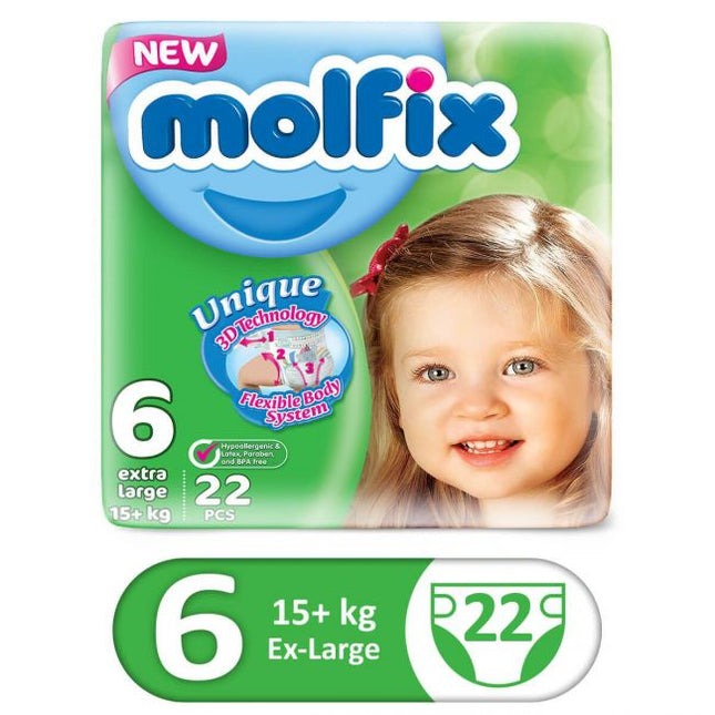 Molfix Diaper, Size 6, XL, 15+ Kg, 22Pcs, Twin Pack