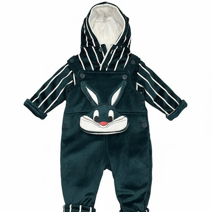 Baby Boy 2-Piece Striped Hoodie & Bunny Dungaree Set