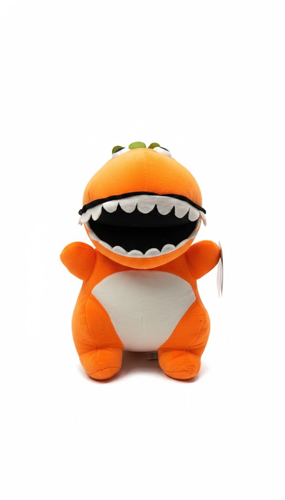 Orange Dino Plush Toy – Soft & Fun Stuffed Dinosaur with Big Smile