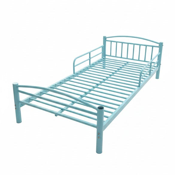 Light Blue Single Metal Bed Frame with Safety Rails - Sturdy, Modern Design for Kids/Teens/Guest Room
