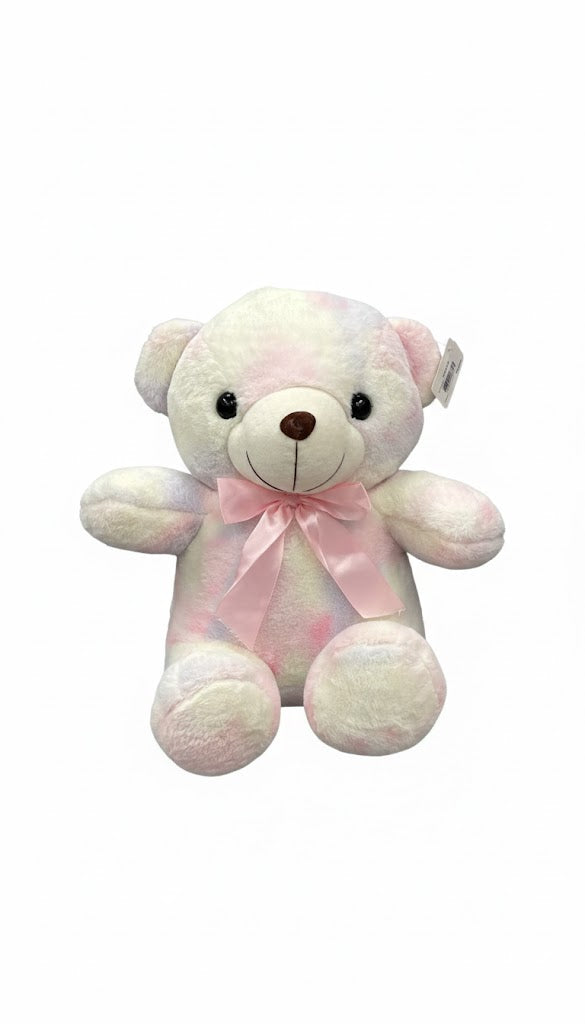 Pastel Teddy Bear Plush – Soft & Cute Stuffed Toy with Pink Ribbon