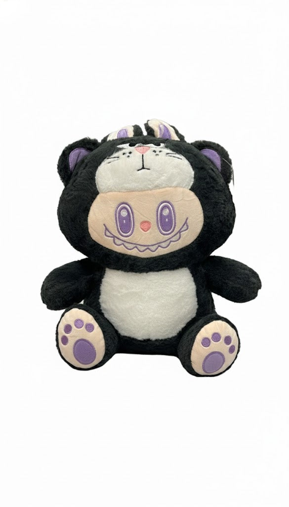 Black Kitty Character Plush – Soft & Cute Stuffed Toy with Purple Details